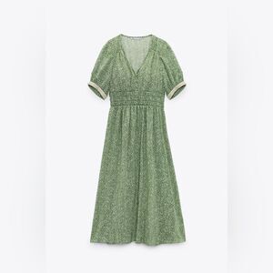 ZARA Green Floral Pint Dress - S
